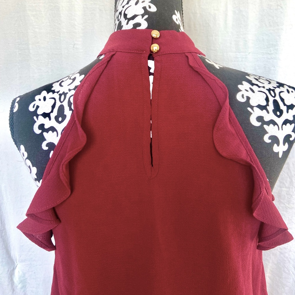 Burgundy Sleeveless Ruffle Top - Picture 4 of 4